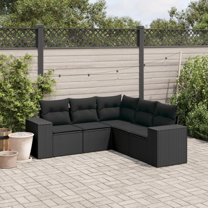 Polyrattan sofasæt til haven 5 dele med hynder, sort