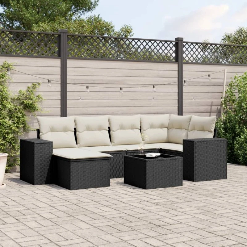 Sofasæt til haven 7-dele i polyrattan - sort