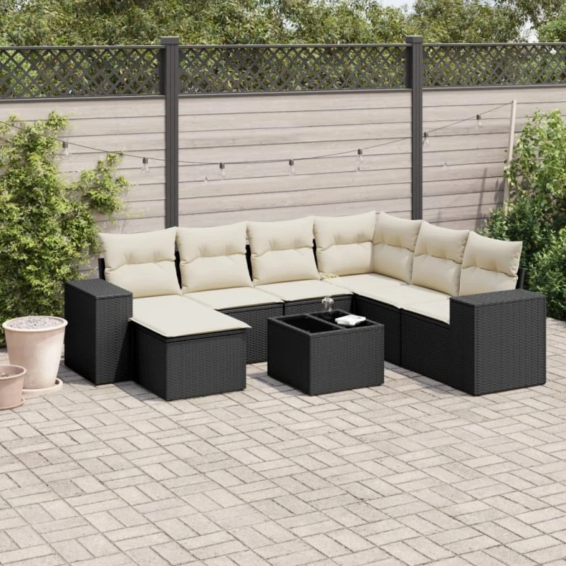 Havesofasæt 8 dele polyrattan med hynder - sort