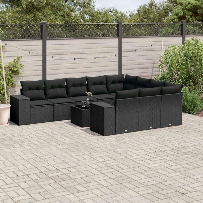 Polyrattan sofasæt til haven 11 dele med hynder - sort