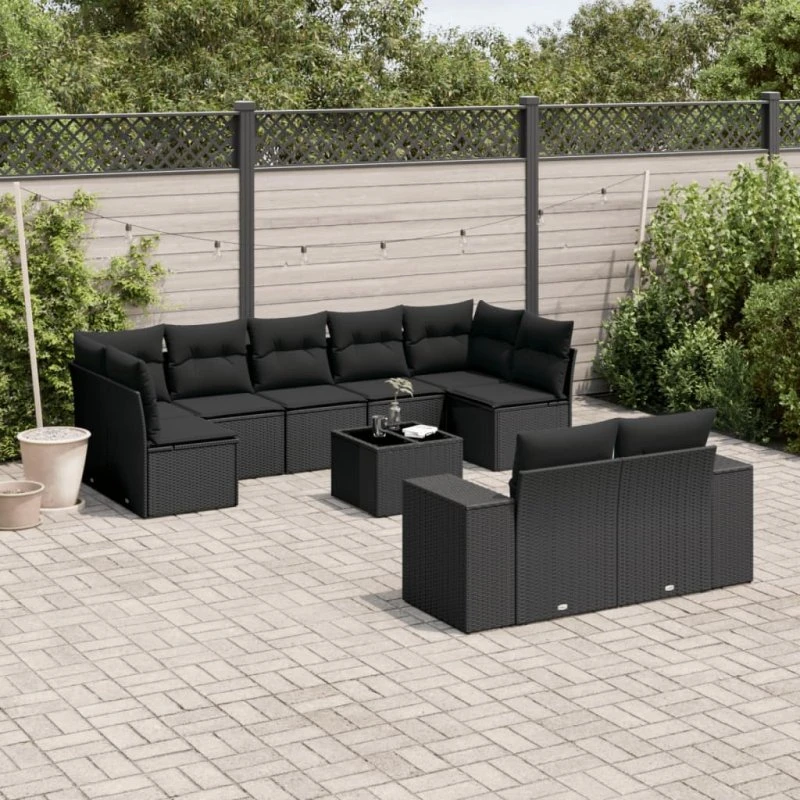 Sofasæt til haven 10 dele i polyrattan - sort