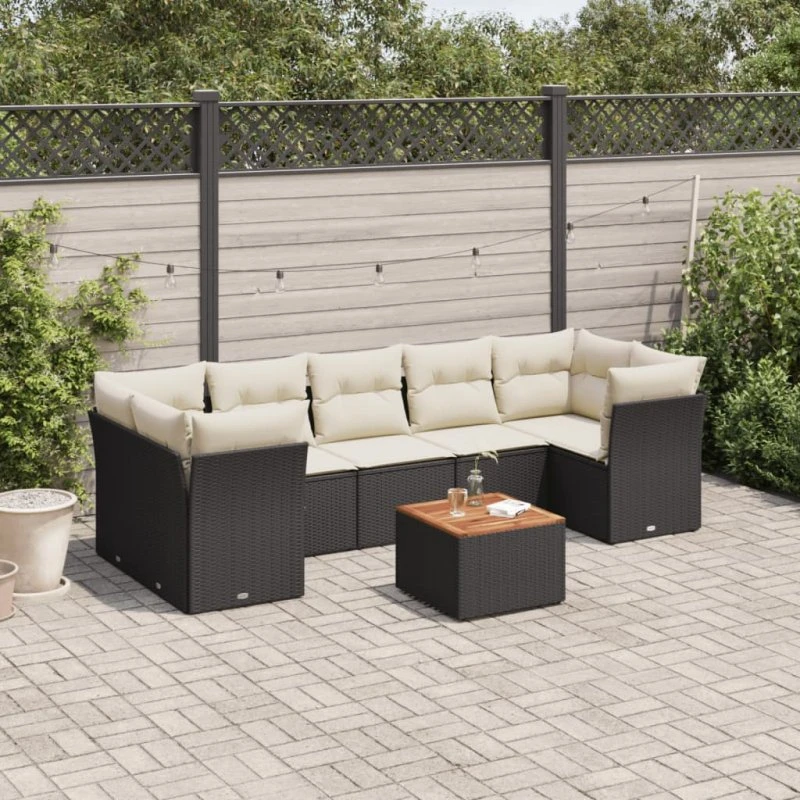 Sofasæt til haven 8 dele i sort polyrattan inkl. hynder