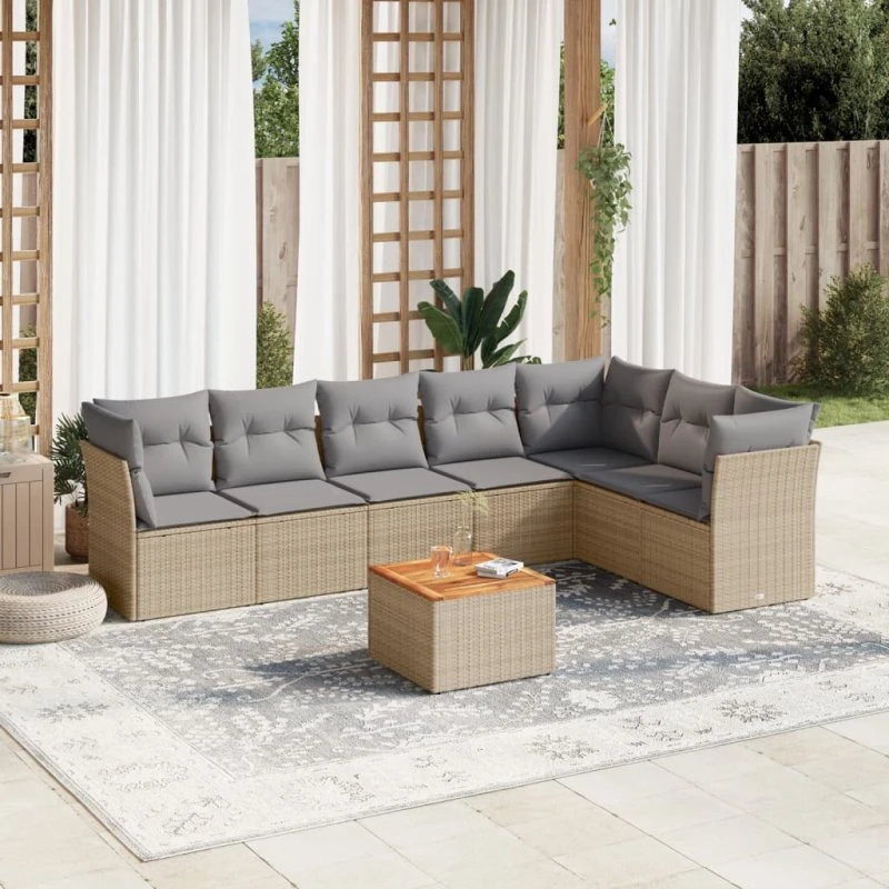Havesofasæt 8 dele i polyrattan - beige