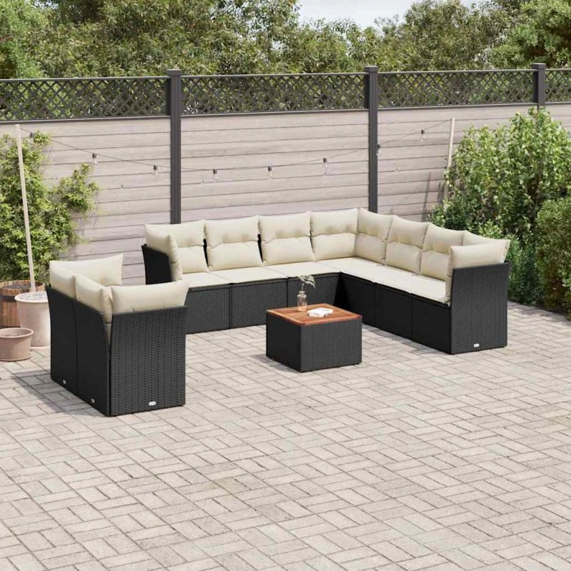 Sofasæt til haven 11 dele i polyrattan – sort