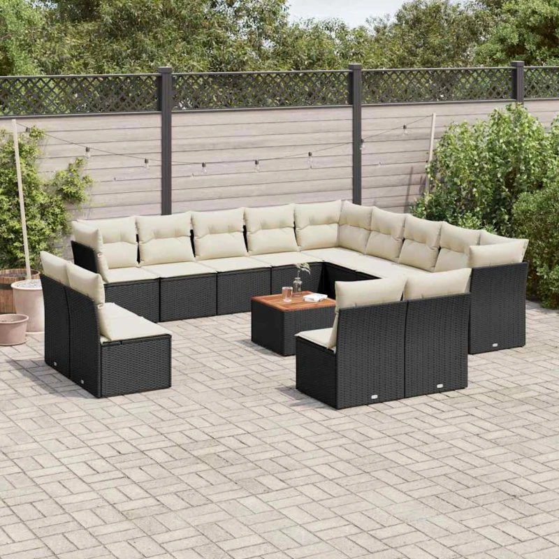 Sofasæt til haven 14 dele i sort polyrattan med hynder