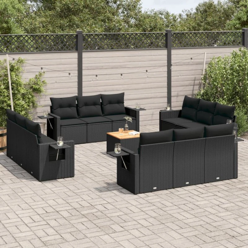 Sofasæt til haven 13 dele i sort polyrattan