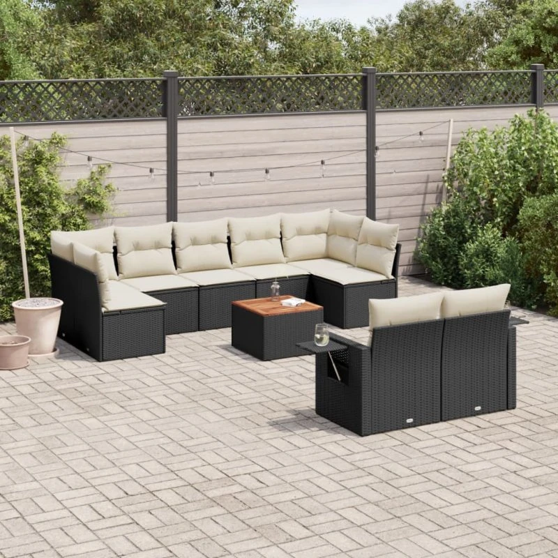 Sofasæt til haven 10 dele i polyrattan - sort
