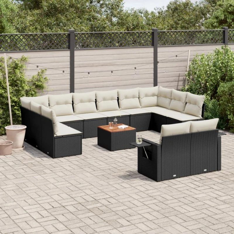Sofasæt til haven 13 dele i sort polyrattan med hynder
