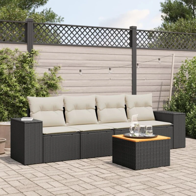 5-delt polyrattan sofasæt til have med hynder – sort