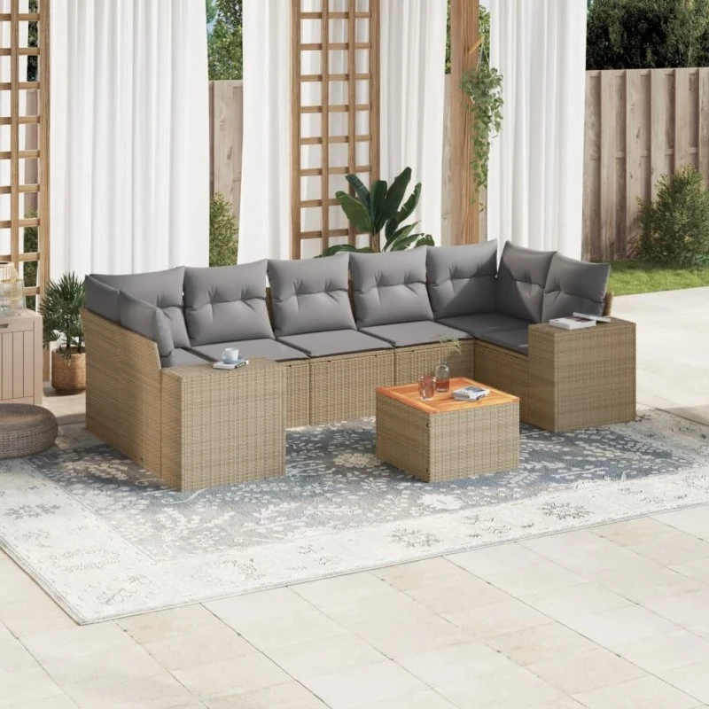Sofasæt til haven 8 dele i beige polyrattan