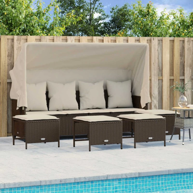 Havesofasæt 5 dele i brun polyrattan inkl. hynder