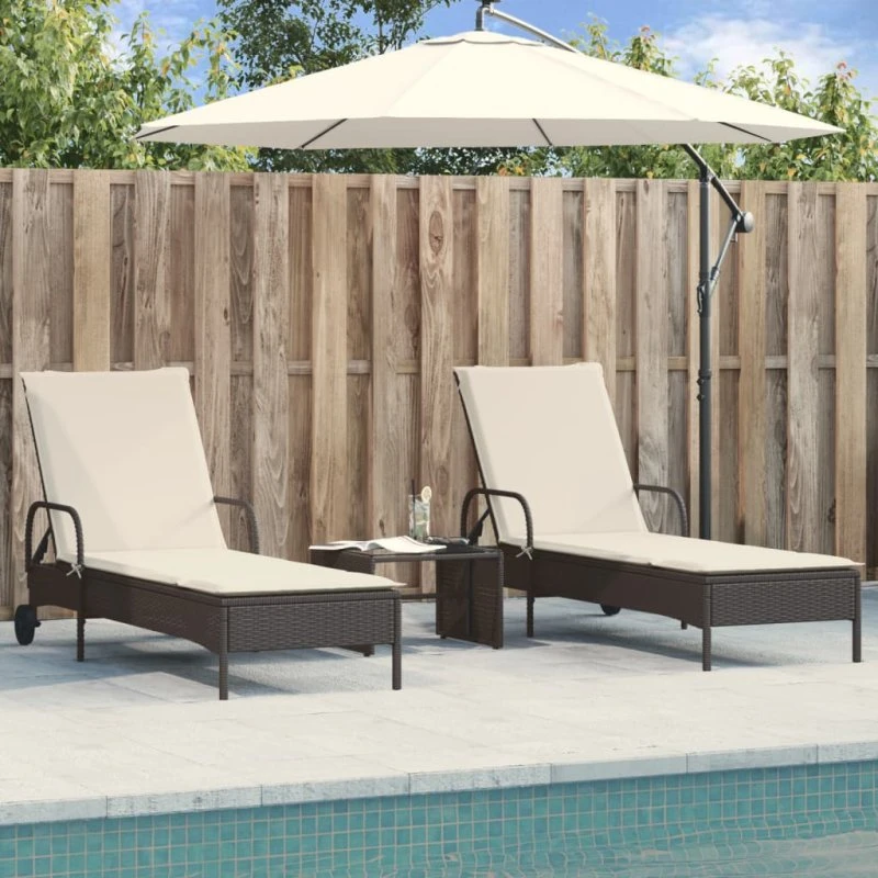 Liggestole 2 stk. i sort polyrattan med hynder