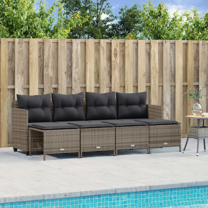 Sofasæt 5 dele i polyrattan med hynder – grå