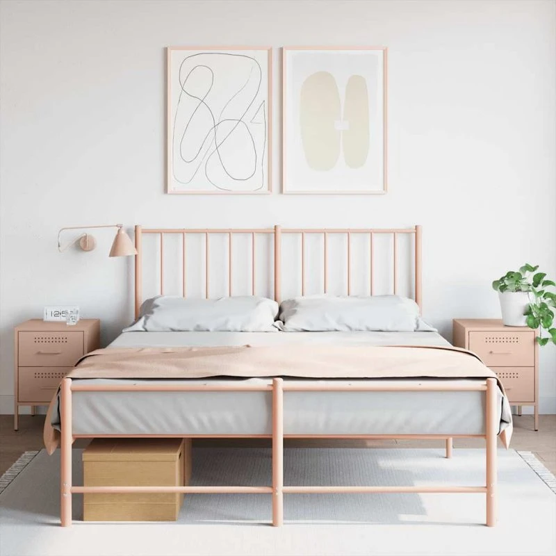 Sengeborde 2 stk. 36x39x50,5 cm i stål - lyserød