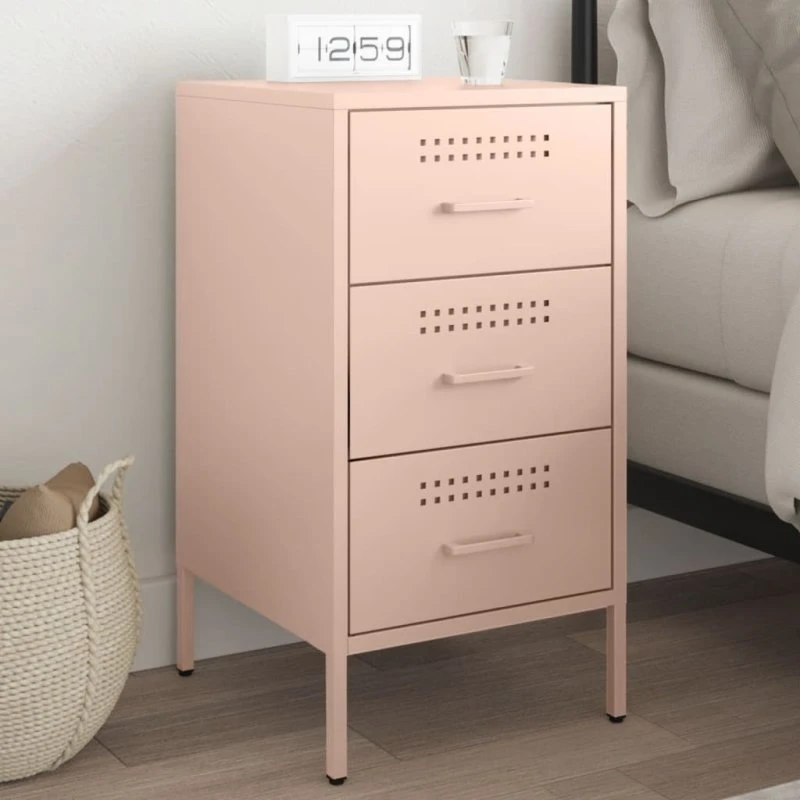 Sengebord i koldvalset stål 36×39×68 cm – lyserød