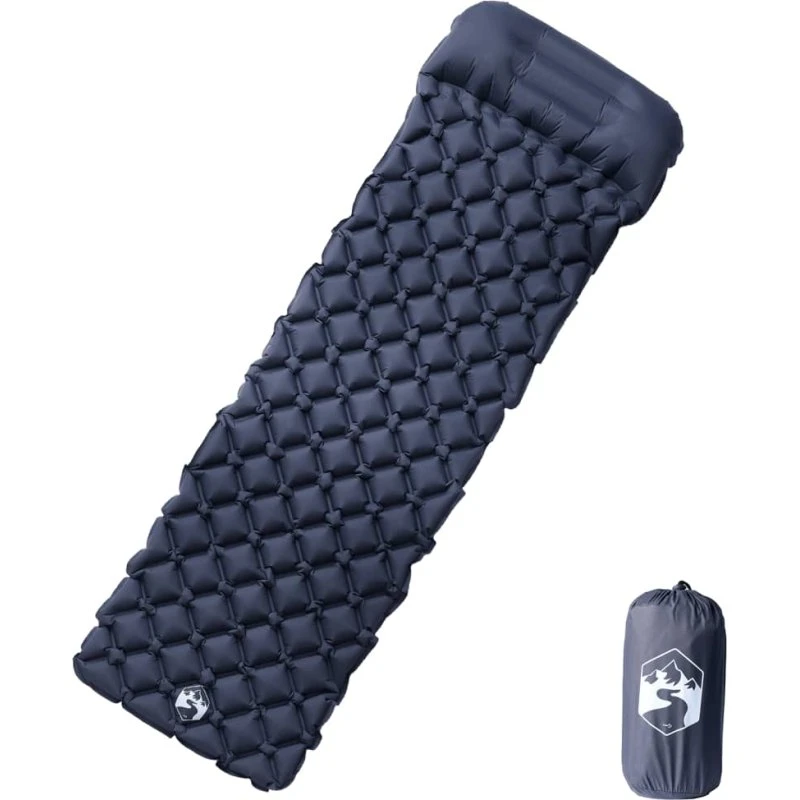Oppustelig 1-personers campingmadras med pude – grå