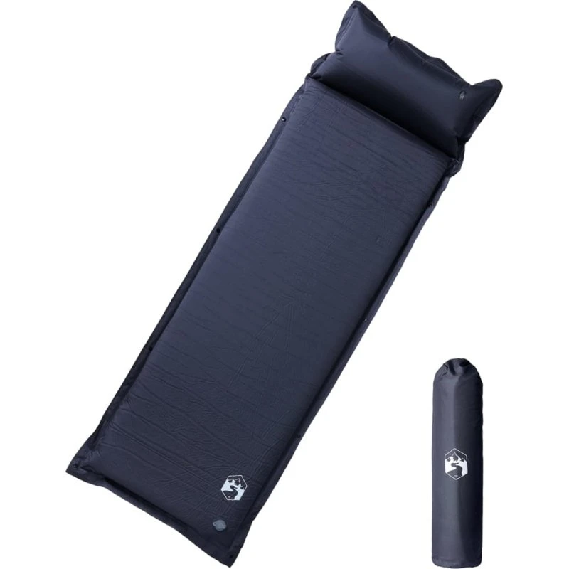 Selvoppustelig 1-personers campingmadras med pude, grå