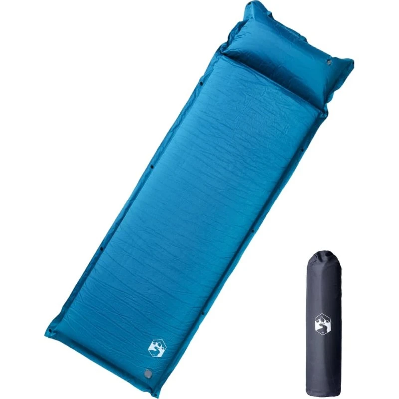 Selvoppustelig 1-personers campingmadras med pude, turkis