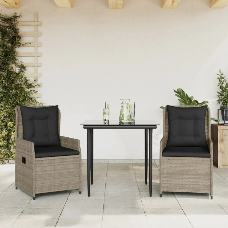 Spisebordssæt til haven 3 dele i lysegrå polyrattan