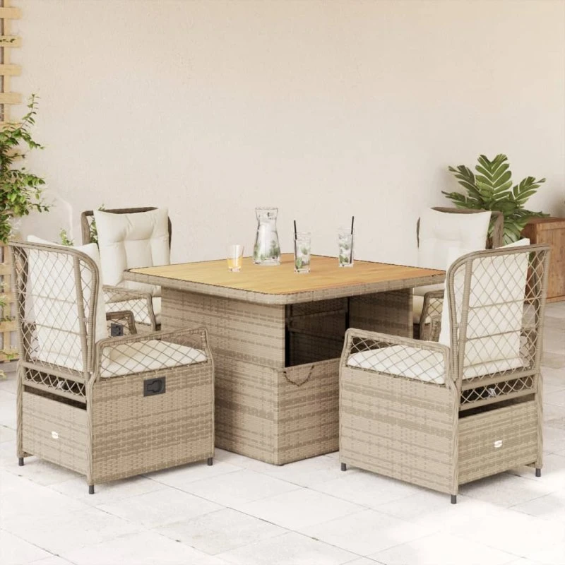 Havemøbelsæt 5 dele polyrattan beige med hynder