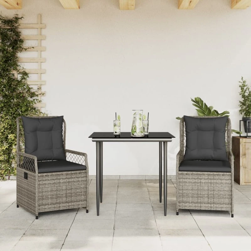 Spisebordssæt til haven 3 dele i grå polyrattan