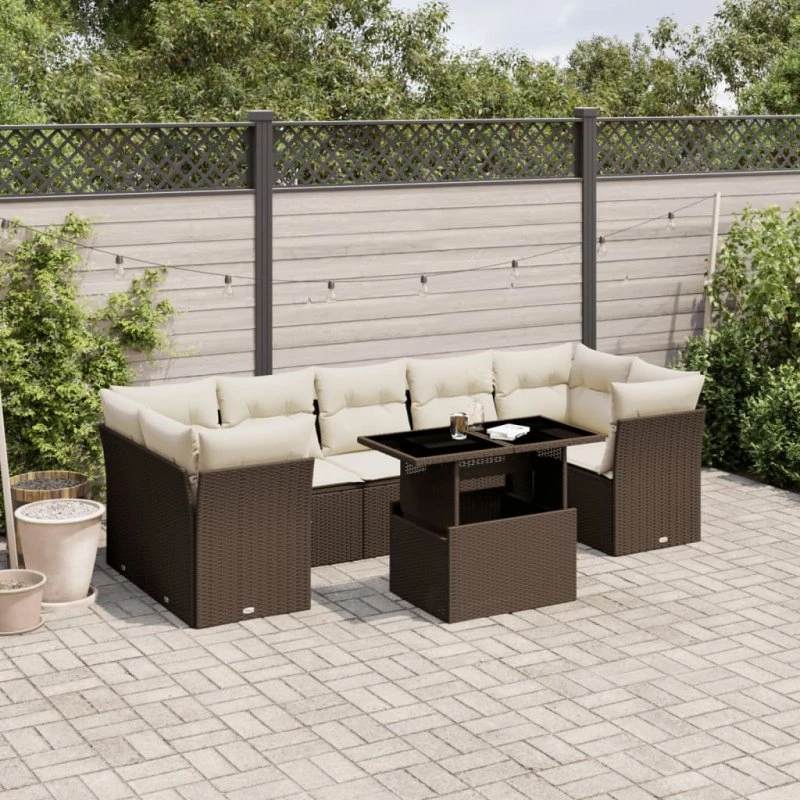 Havesofasæt 8 dele i brun polyrattan inkl. hynder