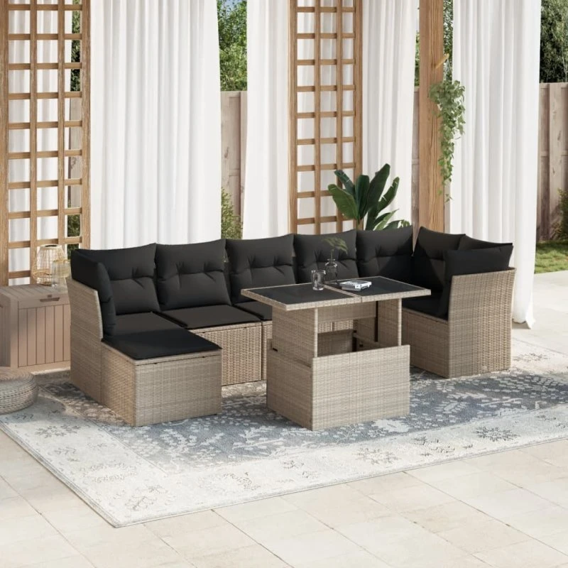 Sofasæt til haven 8 dele i lysegrå polyrattan