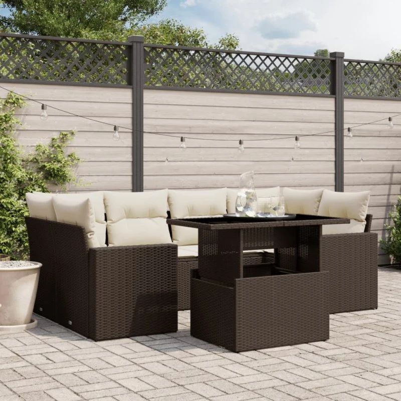 Sofasæt til haven 7 dele i polyrattan – brun
