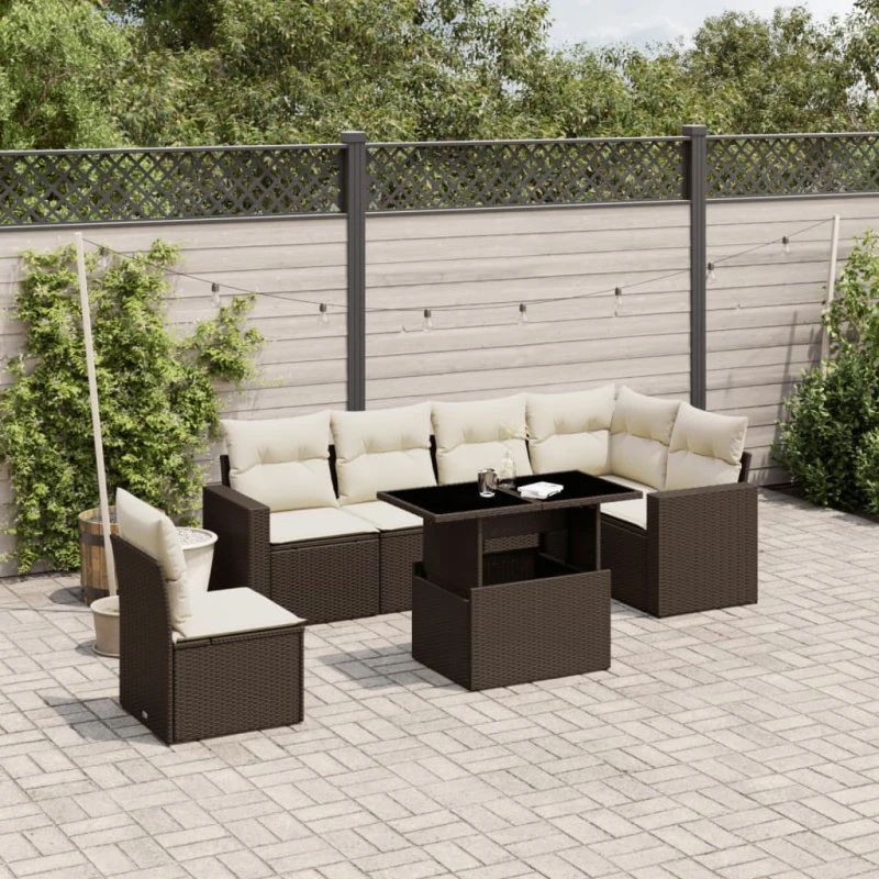 Sofasæt til haven 7 dele i brun polyrattan