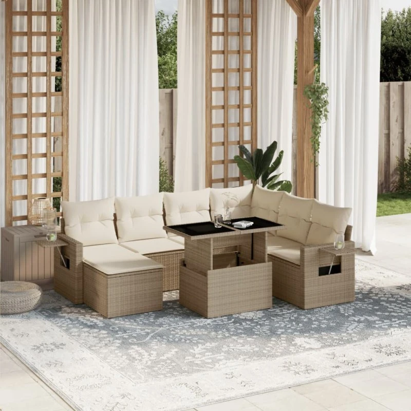 Sofasæt til haven 8 dele i beige polyrattan