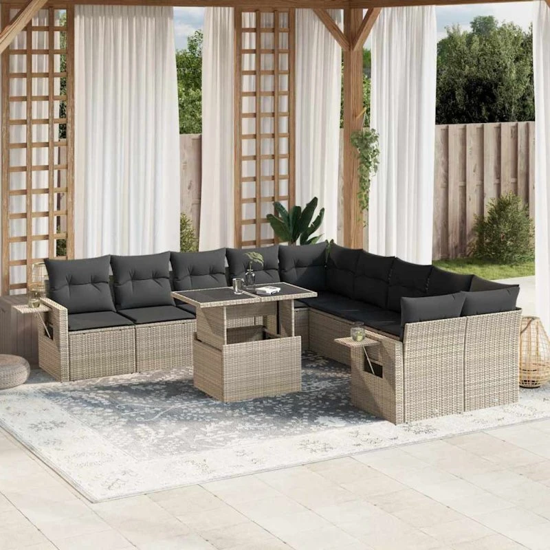 Loungesæt til haven 11 dele i grå polyrattan