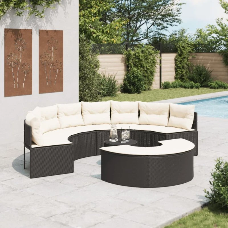 Havesofasæt 3 dele L-formet polyrattan sort