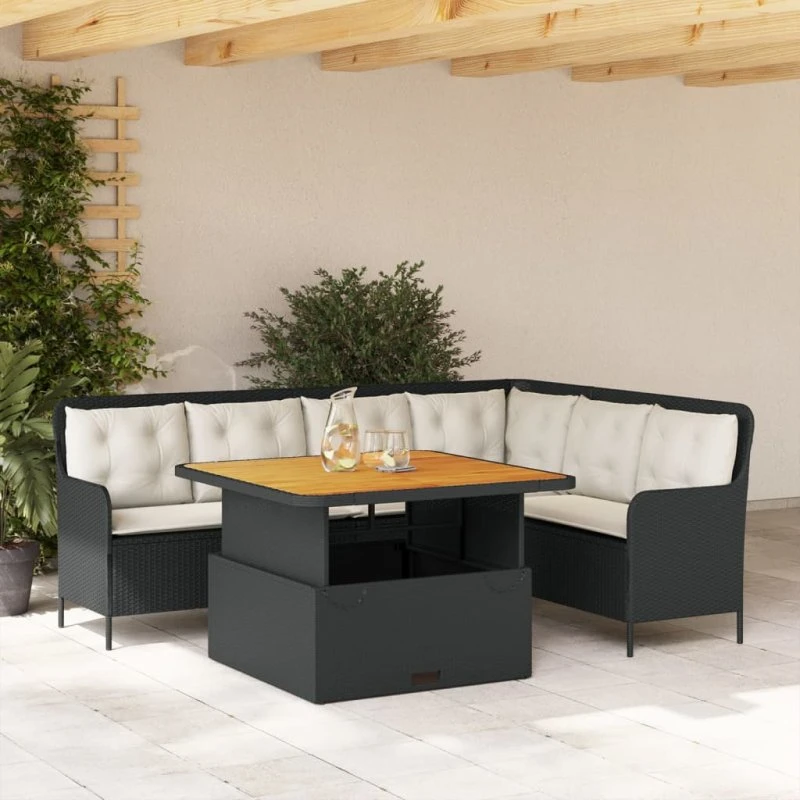 Sofasæt til haven 2 dele i sort polyrattan med hynder