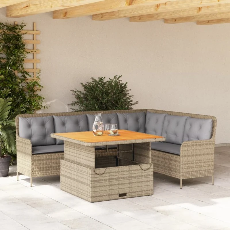 Havesofasæt 2 dele i polyrattan med hynder – beige