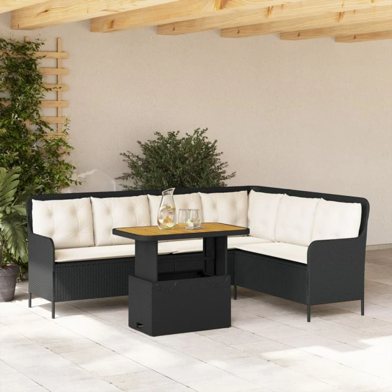 Sofasæt til haven 2 dele i sort polyrattan med hynder