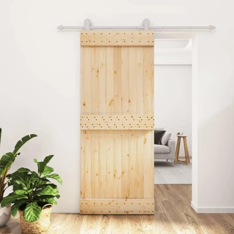 Skydedør i massivt fyrretræ med monteringssæt 85x210 cm