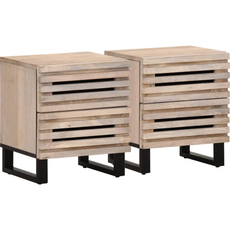 Sengeborde i massivt bleget mangotræ, 2 stk. 40x34x46 cm