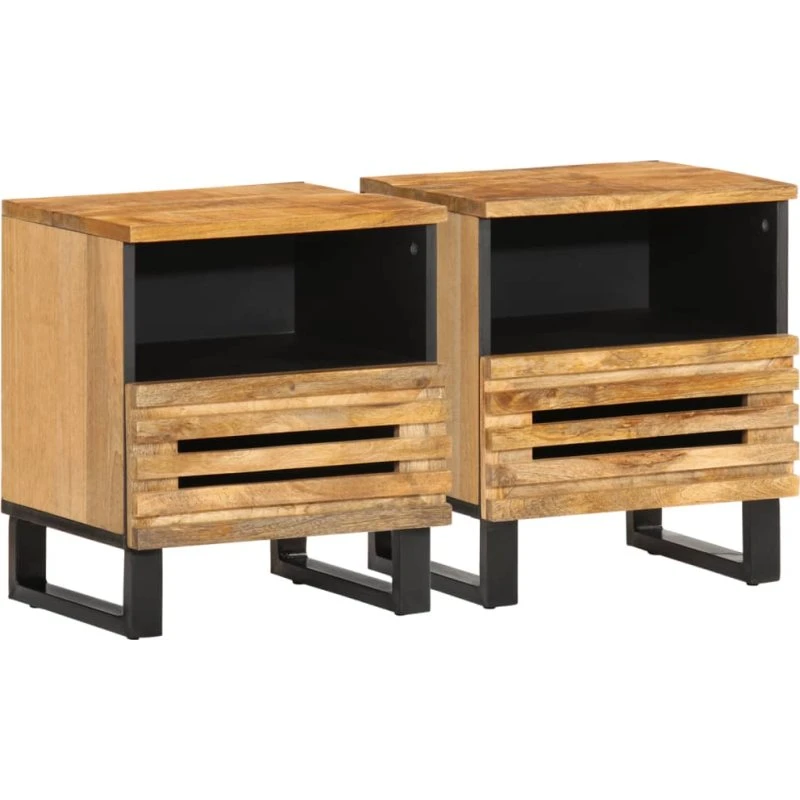 Sengeborde i massivt mangotræ, 2 stk. 40x34x46 cm