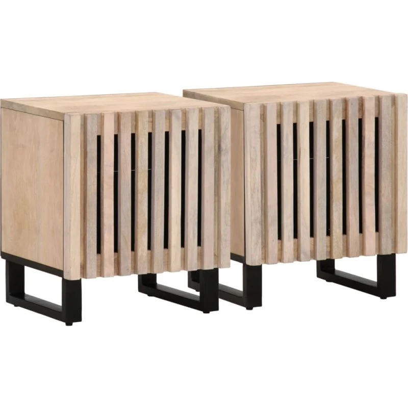 Sengeborde 2 stk. i massivt bleget mangotræ 40x34x46 cm