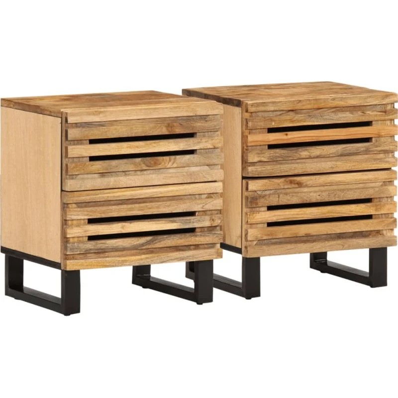 Sengeborde i massivt mangotræ 2 stk. 40x34x46 cm