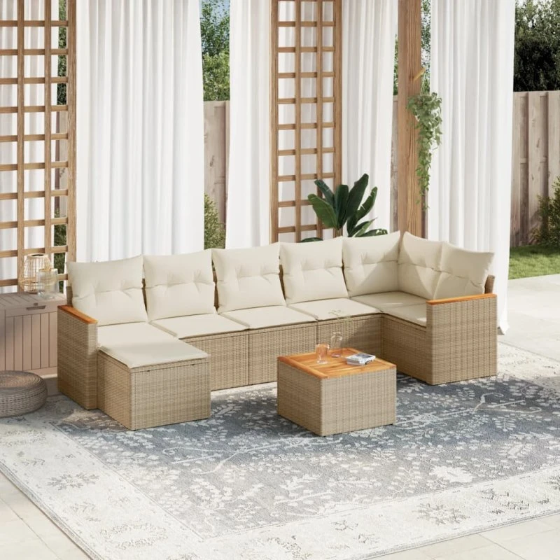 Sofasæt til haven 8 dele i beige polyrattan inkl. hynder