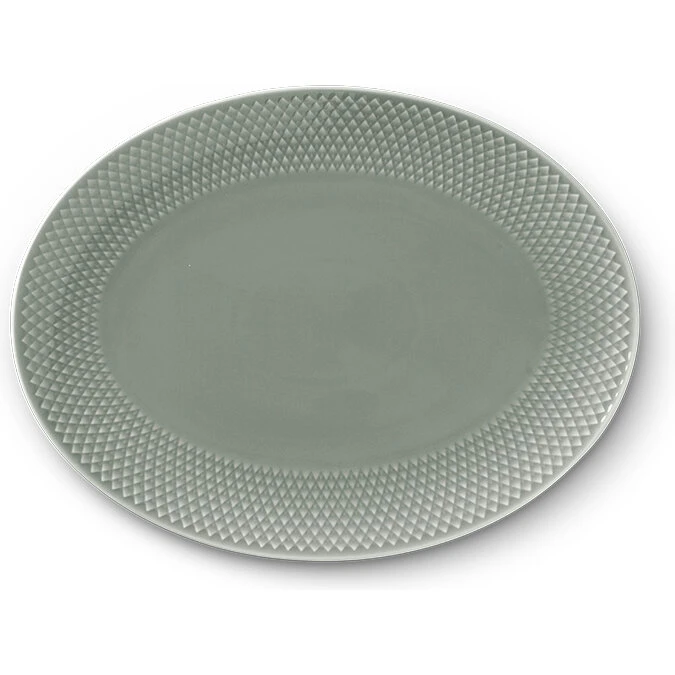 Lyngby Porcelæn Rhombe Earth ovalt serveringsfad 28,5x21,5 cm, Moss