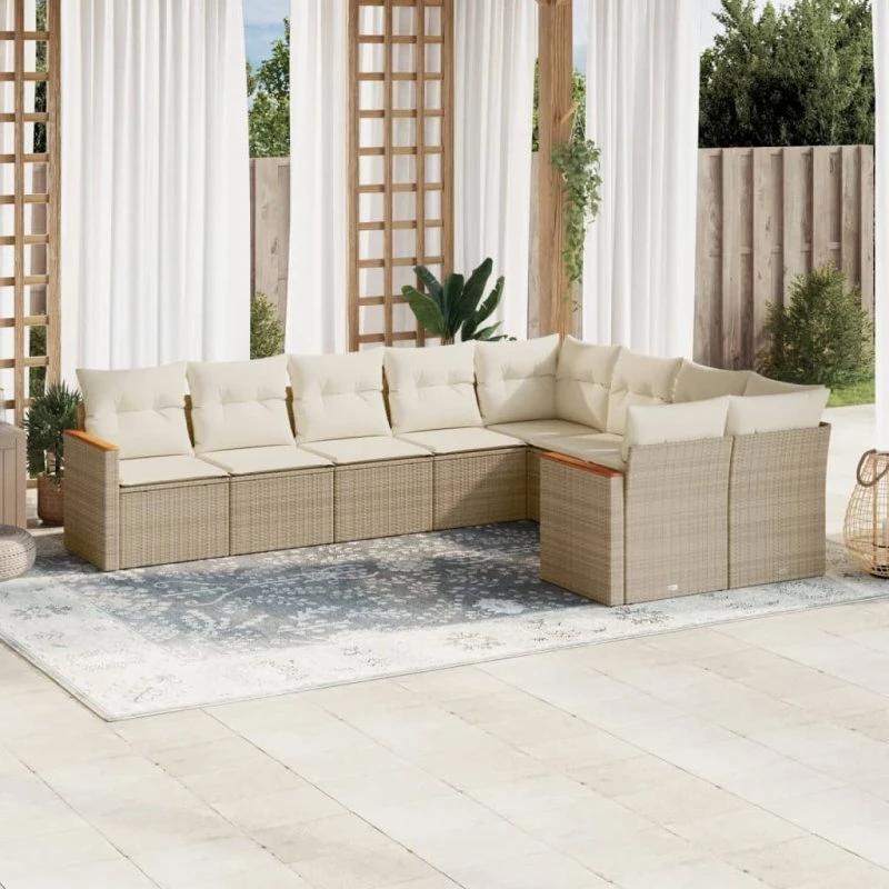 Sofasæt til haven 9 dele i beige polyrattan med hynder