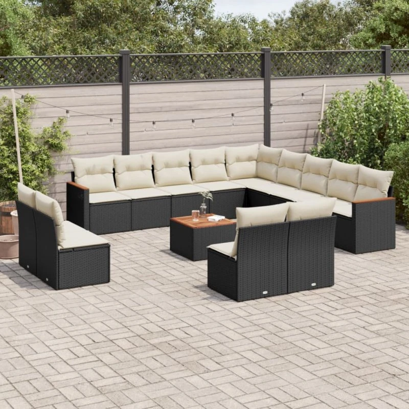 Sofasæt til haven 14 dele i sort polyrattan