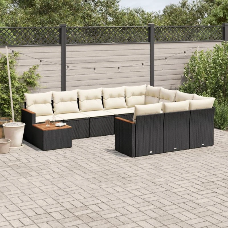 Sofasæt til haven 11 dele i sort polyrattan