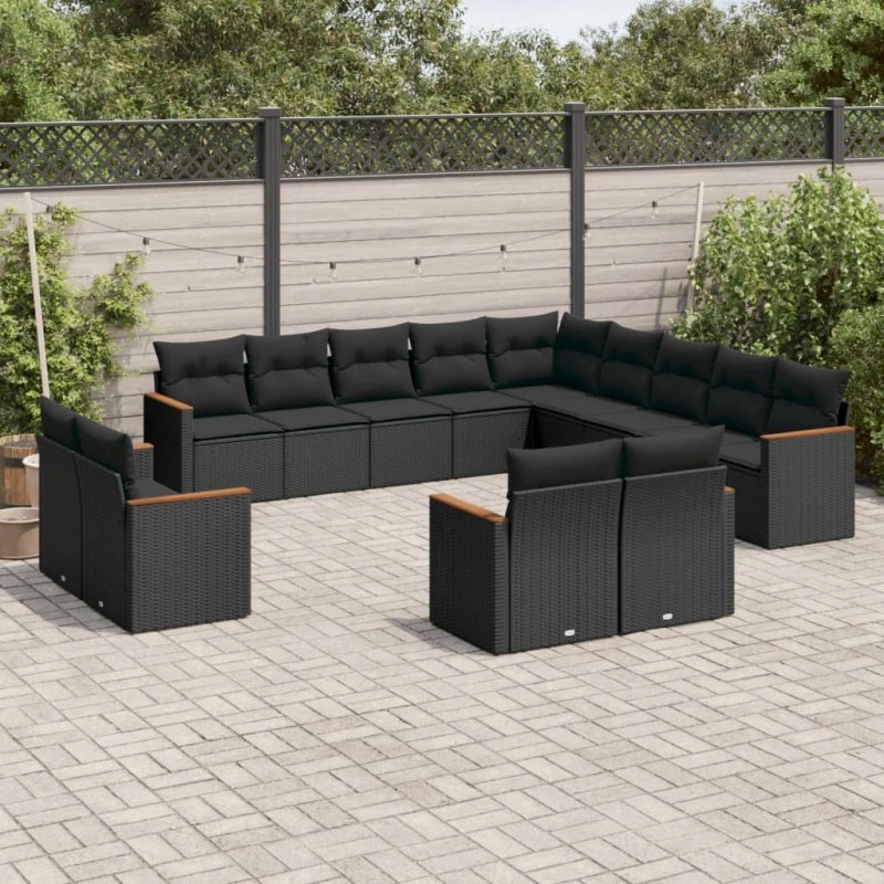 Sofasæt til haven 13 dele i sort polyrattan med hynder