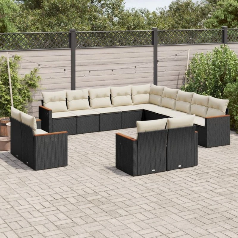 Havesofasæt 13 dele i polyrattan - Sort