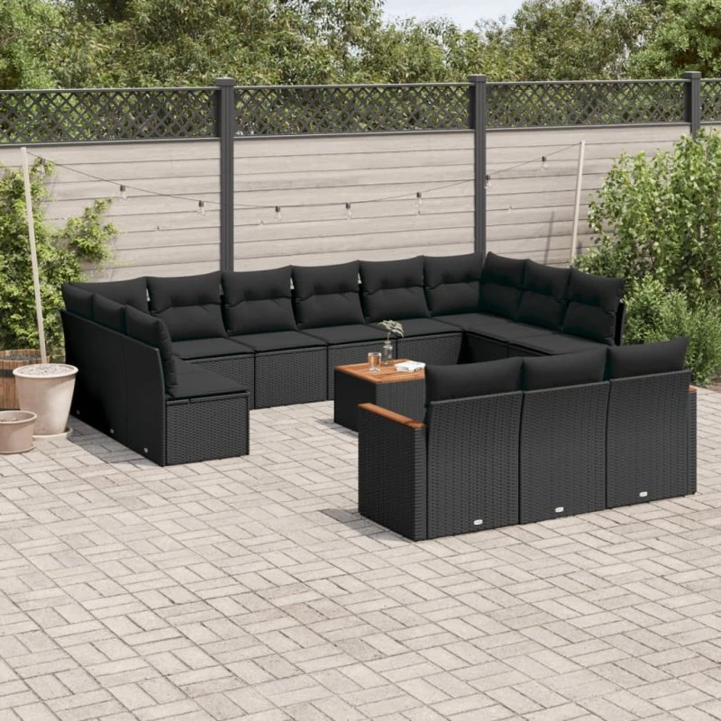 Sofasæt til haven 14 dele i sort polyrattan med hynder