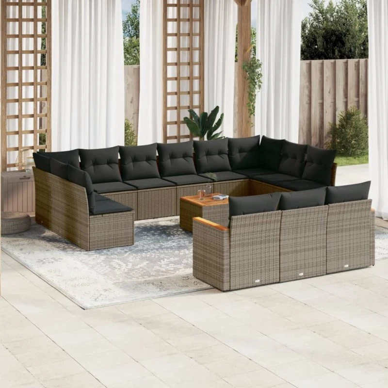 Sofasæt til haven 14 dele i grå polyrattan
