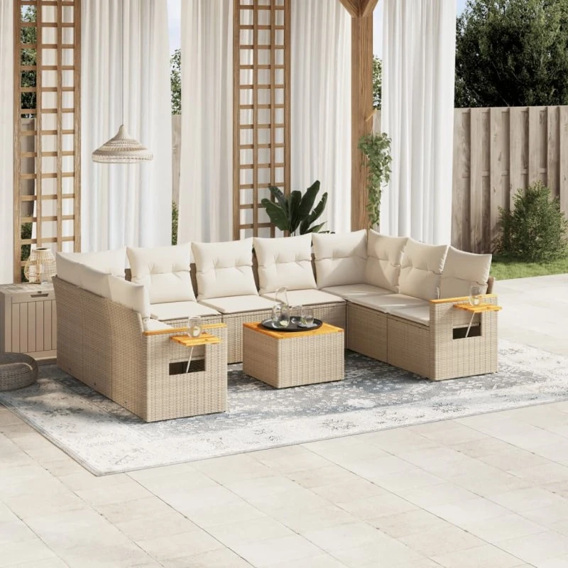 Sofasæt til haven 10 dele i polyrattan med hynder - Beige
